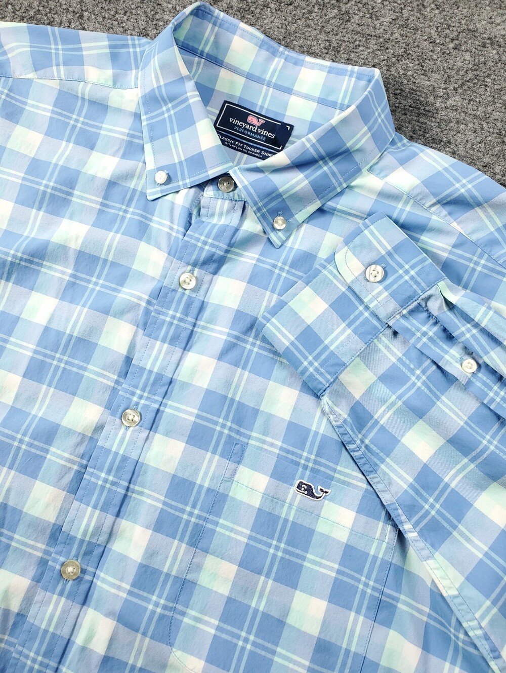 Vineyard Vines Classic Fit Tucker Shirt 2XL Performance Stretch Light Blue Plaid